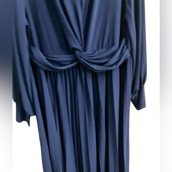 NWT ELOQUI Blue Slimming Midi Knot Front Pleated Skirt Long Sleeve Dress Size 24 - Picture 7 of 14